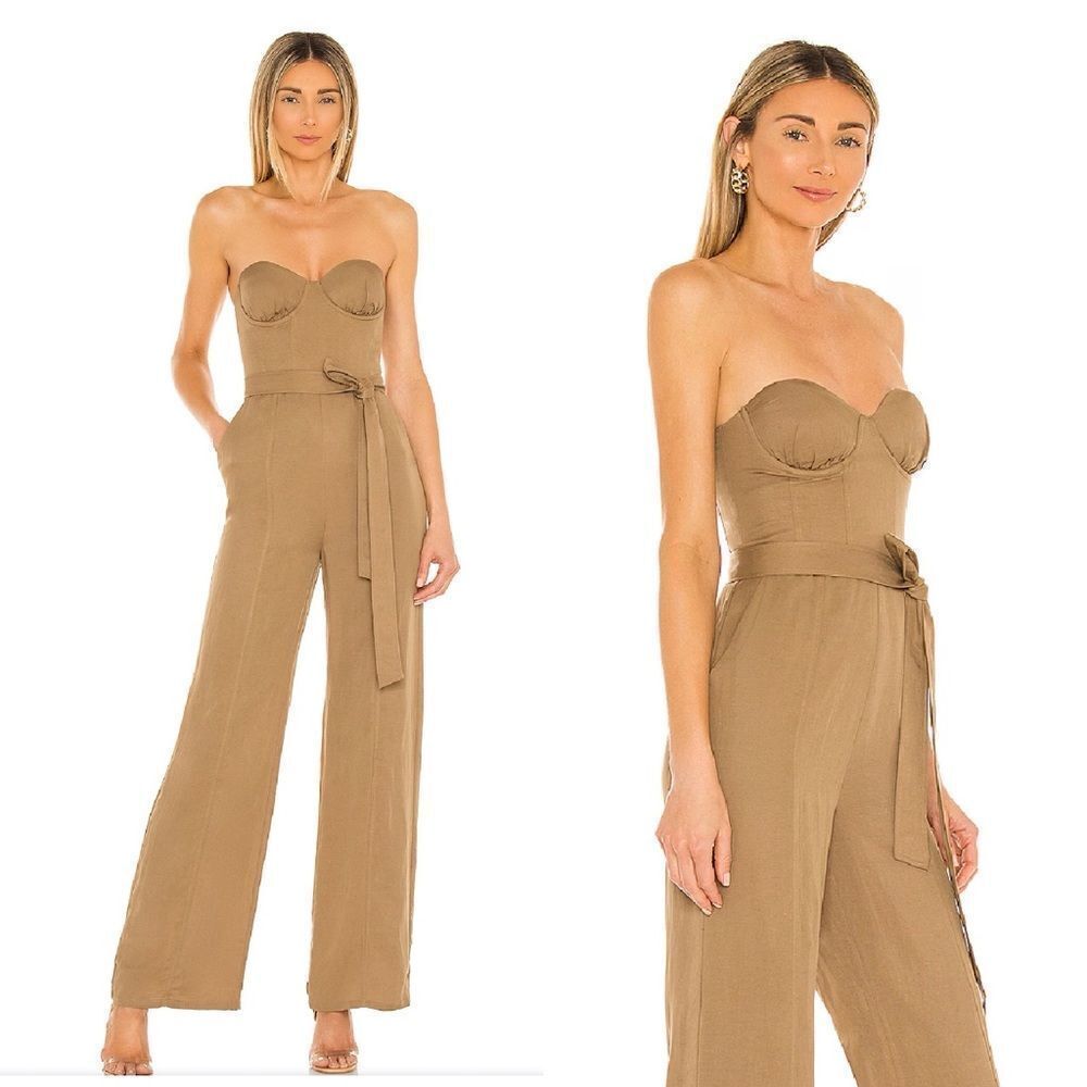 Lovers + Friends Steph Jumpsuit wide leg bustier corset one piece Revolve Sz S